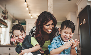 Mother playing with her kids