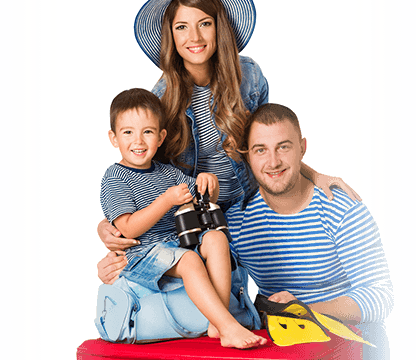 Family of 3 posing for photo